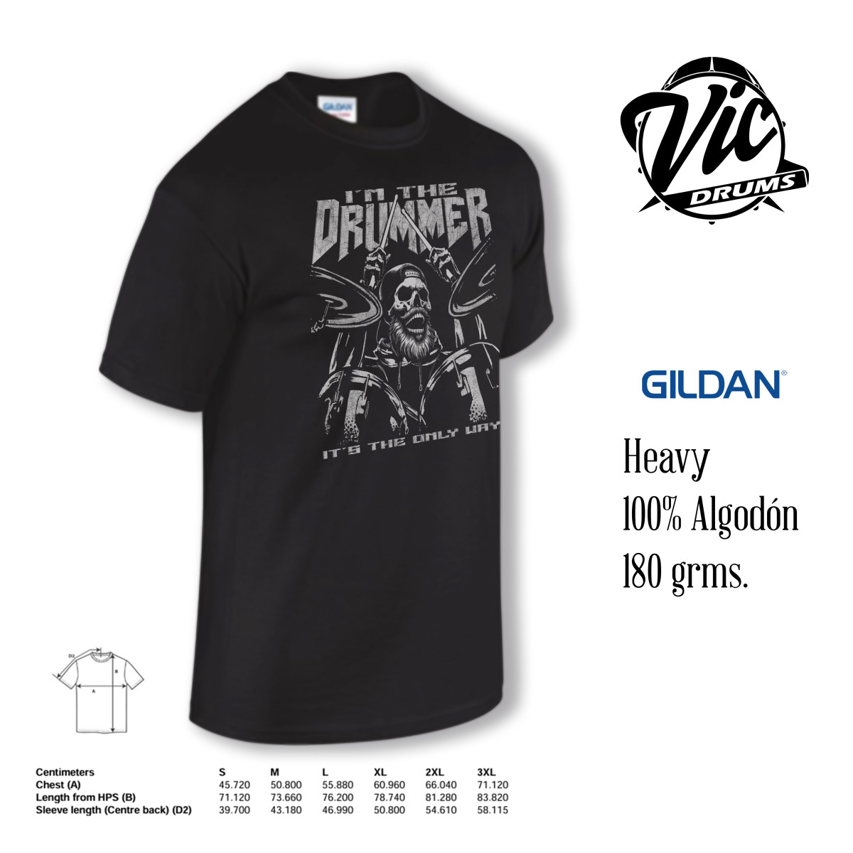 Vic Drums T-Shirt Drummer Metal Hombre Manga Corta XL, comprar online